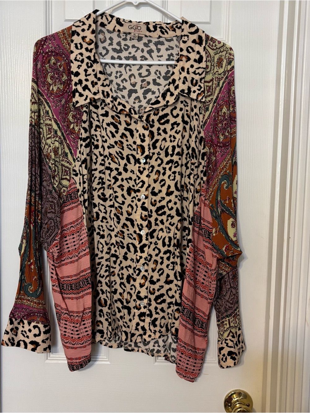 GIGI Leopard & Paisley Button-Front Blouse - Pink/Beige